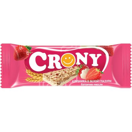 Батончик мюсли CRONY Клубника в белой глазури. 50гх12шт/уп