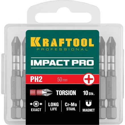 Бита KRAFTOOL Impact Pro PH2, 50мм, тип Е, 10шт/уп (26191-2-50-S10) Бита KRAFTOOL Impact Pro PH2, 50мм, тип Е, 10шт/уп (26191-2-50-S10)