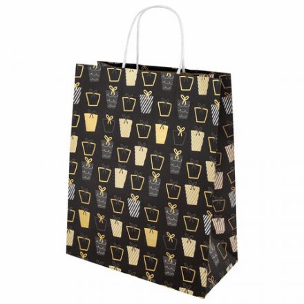 Пакет подарочный НАБОР 4 штуки новогодний 26x13x32 см, "Kraft Large", ЗОЛОТАЯ СКАЗКА, 592133