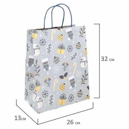 Пакет подарочный НАБОР 4 штуки новогодний 26x13x32 см, "Kraft Large", ЗОЛОТАЯ СКАЗКА, 592133