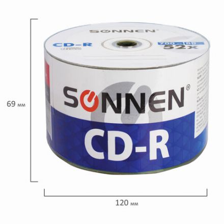 Диск CD-R SONNEN 700 Mb 52x Bulk (термоусадка без шпиля), КОМПЛЕКТ 50 шт., 512571