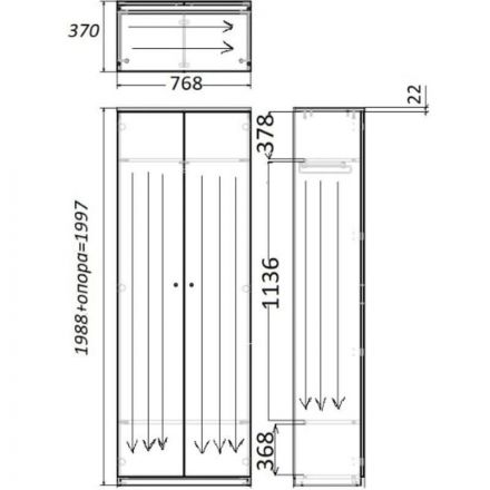 Гардероб Easy One каркас LT 22/16 768х367 дуб шамони темный В1997