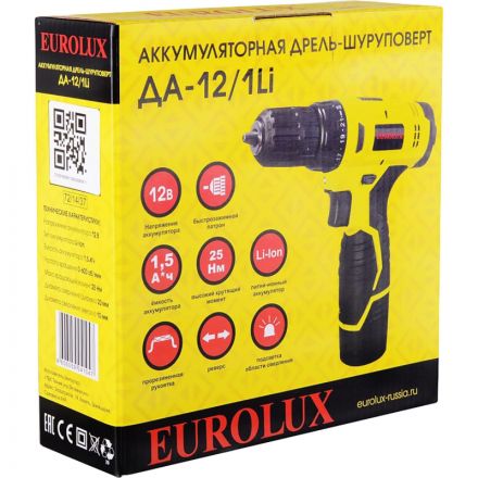Дрель-шуруповерт аккумуляторная ДА-12/1Li Eurolux (72/14/37)
