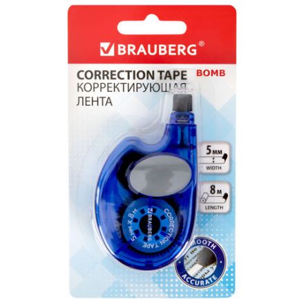 Корректирующая лента BRAUBERG "Bomb", 5 мм х 8 м, корпус темно-синий с резиновой вставкой, 273024 Корректирующая лента BRAUBERG "Bomb", 5 мм х 8 м, корпус темно-синий с резиновой вставкой, 273024