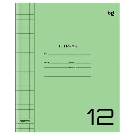 Тетрадь 12л., крупная клетка BG "Однотонный. Зеленый", пластиковая прозрачная обложка