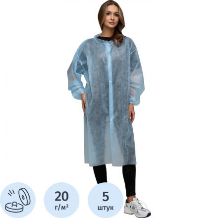 Халат на кнопках, (20 гр), рXXL ,голубой, (5 шт/упак)