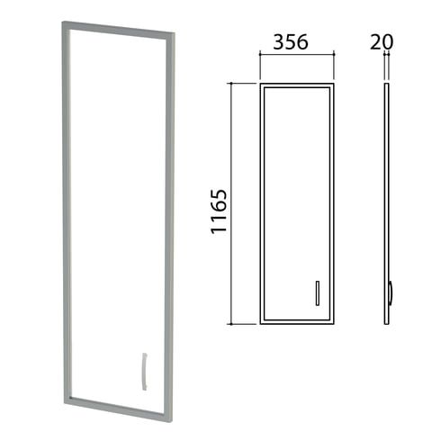 Дверь СТЕКЛО в алюминиевой рамке "Приоритет", левая, 356х20х1165 мм, БЕЗ ФУРНИТУРЫ, К-939