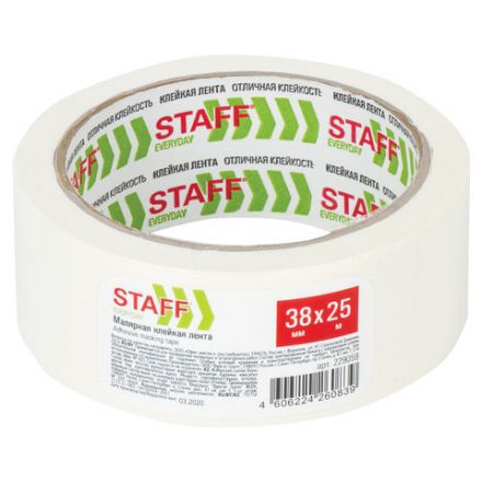 Клейкая лента малярная креппированная 38 мм x 25 м, STAFF, 229059 Клейкая лента малярная креппированная 38 мм x 25 м, STAFF, 229059
