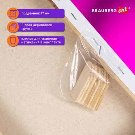 Холст на подрамнике BRAUBERG ART DEBUT, 50х70 см, 280 г/м2, грунт, 100% хлопок, мелкое зерно, 191646 Холст на подрамнике BRAUBERG ART DEBUT, 50х70 см, 280 г/м2, грунт, 100% хлопок, мелкое зерно, 191646