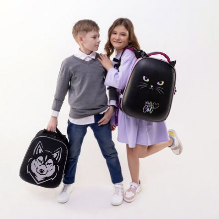 Ранец BRAUBERG SHINY, 2 отделения, с брелоком, "Husky", СВЕТЯЩИЙСЯ РИСУНОК, 38х28х14 см, 271383