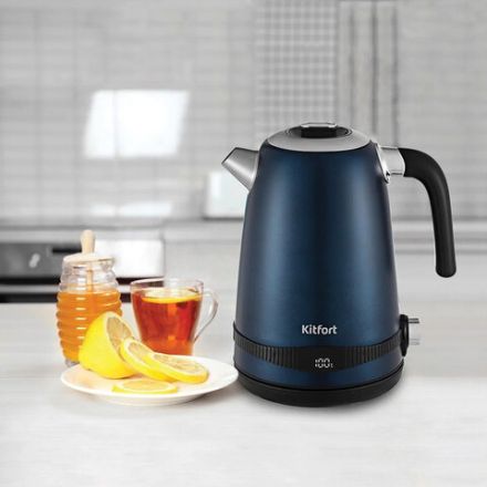 Чайник KITFORT КТ-6121-3, 1,7 л, 2200 Вт, закрытый нагревательный элемент, LED-дисплей, ТЕРМОРЕГУЛЯТОР, сталь, синий Чайник KITFORT КТ-6121-3, 1,7 л, 2200 Вт, закрытый нагревательный элемент, LED-дисплей, ТЕРМОРЕГУЛЯТОР, сталь, синий