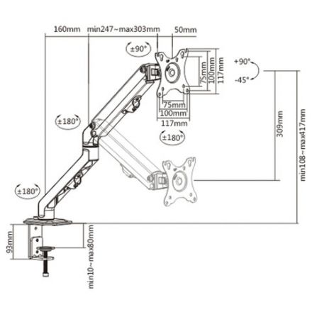 Кронштейн для монитора настольный VESA 75х75, 100х100, 17"-27", до 7 кг, SONNEN MOTION, 455944