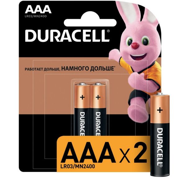 Батарейки Duracell Basic мизинчиковые ААA LR03 (2 штуки в упаковке)