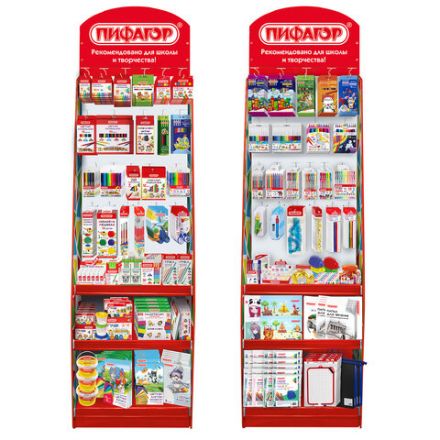 Стойка для размещения товара напольная ПИФАГОР, 200х60х40 см, 3 полки, 25 крючков, картон, 503692 Стойка для размещения товара напольная ПИФАГОР, 200х60х40 см, 3 полки, 25 крючков, картон, 503692