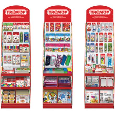 Стойка для размещения товара напольная ПИФАГОР, 200х60х40 см, 3 полки, 25 крючков, картон, 503692 Стойка для размещения товара напольная ПИФАГОР, 200х60х40 см, 3 полки, 25 крючков, картон, 503692