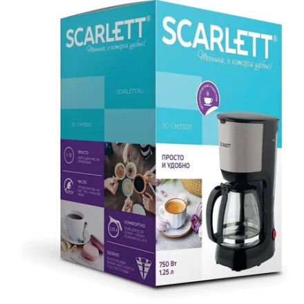 Кофеварка капельная SCARLETT SC-CM33011, 750 Вт, объем 1,25 л, подогрев, пластик, черный Кофеварка капельная SCARLETT SC-CM33011, 750 Вт, объем 1,25 л, подогрев, пластик, черный
