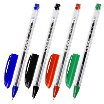 Ручки шариковые масляные BRAUBERG, НАБОР 4 шт., АССОРТИ, "Rite-Oil", узел 0,7 мм, линия письма 0,35 мм, 142150 Ручки шариковые масляные BRAUBERG, НАБОР 4 шт., АССОРТИ, "Rite-Oil", узел 0,7 мм, линия письма 0,35 мм, 142150