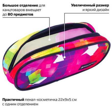 Пенал-косметичка BRAUBERG овальный, полиэстер, "Geometry", 22х9х5 см, 229272 Пенал-косметичка BRAUBERG овальный, полиэстер, "Geometry", 22х9х5 см, 229272