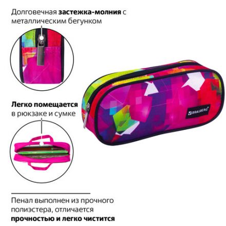 Пенал-косметичка BRAUBERG овальный, полиэстер, "Geometry", 22х9х5 см, 229272 Пенал-косметичка BRAUBERG овальный, полиэстер, "Geometry", 22х9х5 см, 229272