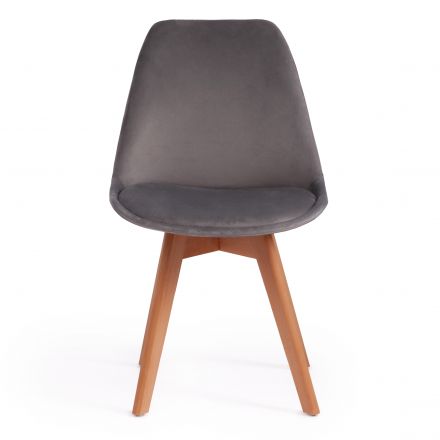 Стул TULIP SOFT (mod. 74) / 1 шт. в упаковке вельвет/дерево , 54 х 47 х 83 см , светло-серый (HLR19)/натуральный