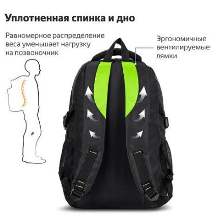 Рюкзак BRAUBERG TITANIUM универсальный, 3 отделения, черный, салатовые вставки, 45х28х18 см, 270766 Рюкзак BRAUBERG TITANIUM универсальный, 3 отделения, черный, салатовые вставки, 45х28х18 см, 270766