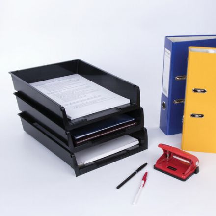 Лотки горизонтальные для бумаг, КОМПЛЕКТ 3 шт., 340х270х70 мм, черный, BRAUBERG "Office", 237255 Лотки горизонтальные для бумаг, КОМПЛЕКТ 3 шт., 340х270х70 мм, черный, BRAUBERG "Office", 237255