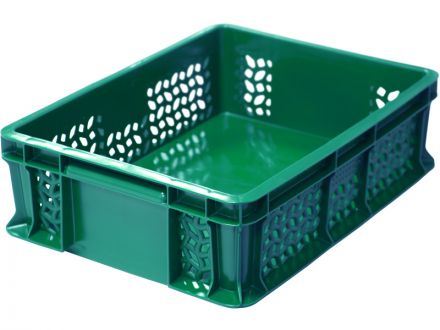 Ящик 400х300х120 дно сплошное, стенки перфорированные, с внешней ручкой  зелёный