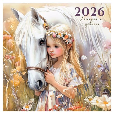 Календарь настенный перекидной 2026 г., BRAUBERG, 12 листов, 28,5х28,5 см, "Лошадка и девочка", 116937 Календарь настенный перекидной 2026 г., BRAUBERG, 12 листов, 28,5х28,5 см, "Лошадка и девочка", 116937