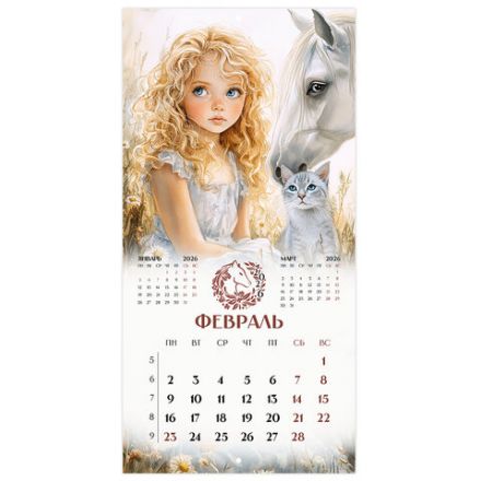Календарь настенный перекидной 2026 г., BRAUBERG, 12 листов, 28,5х28,5 см, "Лошадка и девочка", 116937 Календарь настенный перекидной 2026 г., BRAUBERG, 12 листов, 28,5х28,5 см, "Лошадка и девочка", 116937