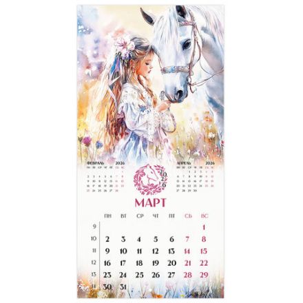 Календарь настенный перекидной 2026 г., BRAUBERG, 12 листов, 28,5х28,5 см, "Лошадка и девочка", 116937 Календарь настенный перекидной 2026 г., BRAUBERG, 12 листов, 28,5х28,5 см, "Лошадка и девочка", 116937