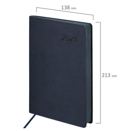 Ежедневник датированный 2026 А5 138x213 мм, BRAUBERG "Stylish", под кожу, гибкий, темно-синий, 117096