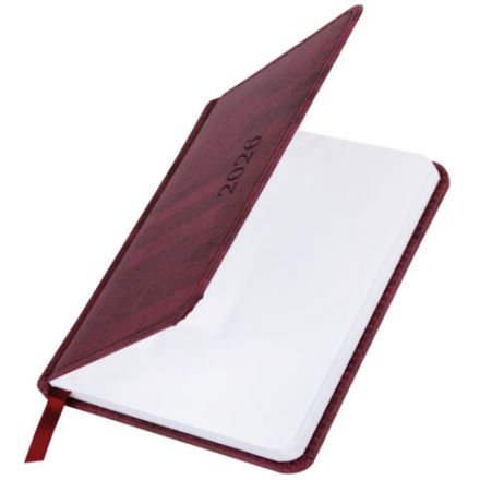 Еженедельник датированный 2026 МАЛЫЙ ФОРМАТ 95х155 мм, А6, BRAUBERG "Wood", под кожу, бордо, 117196