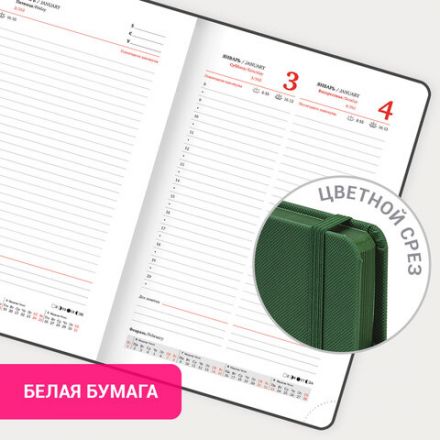 Ежедневник датированный 2026, А5, 138х213 мм, BRAUBERG "Plain", под кожу, резинка, держатель для ручки, темно-зеленый, 117507 Ежедневник датированный 2026, А5, 138х213 мм, BRAUBERG "Plain", под кожу, резинка, держатель для ручки, темно-зеленый, 117507