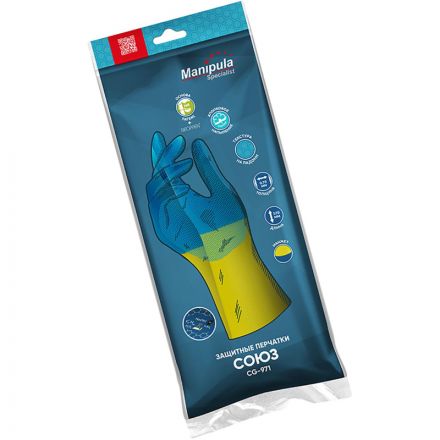 Перчатки Manipula Specialist Союз LN-F-05 из неопрена и латекса синие/желтые (размер 9, L)