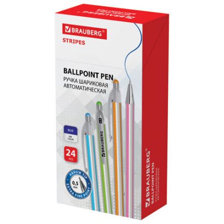 Ручка шариковая автоматическая BRAUBERG "Stripes", СИНЯЯ, корпус ассорти, пишущий узел 0,5 мм, линия письма 0,3 мм, 144219 Ручка шариковая автоматическая BRAUBERG "Stripes", СИНЯЯ, корпус ассорти, пишущий узел 0,5 мм, линия письма 0,3 мм, 144219