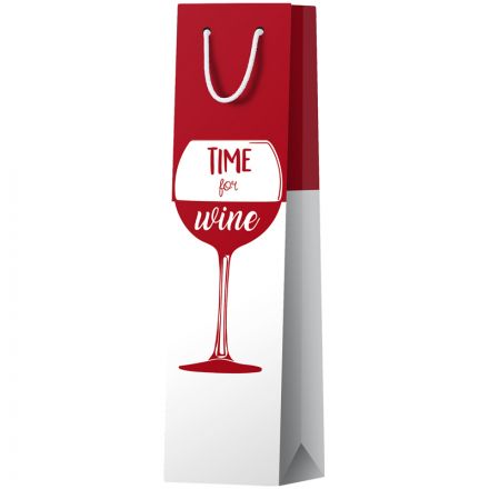 Пакет подарочный 12*36*8,5см ArtSpace "Time for wine. Red", матовое ламинирование, выб. лак, под бутылку