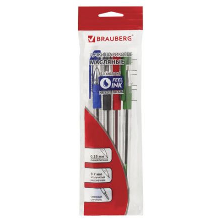 Ручки шариковые масляные BRAUBERG, НАБОР 4 шт., АССОРТИ, "Max-Oil", узел 0,7 мм, линия письма 0,35 мм, 142146 Ручки шариковые масляные BRAUBERG, НАБОР 4 шт., АССОРТИ, "Max-Oil", узел 0,7 мм, линия письма 0,35 мм, 142146