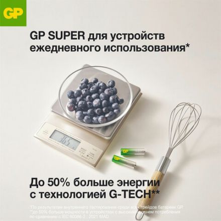 Батарейки КОМПЛЕКТ 4 шт., GP Super G-Tech, AA (LR6, 15А), алкалиновые, пальчиковые, блистер, 15A-2CR4