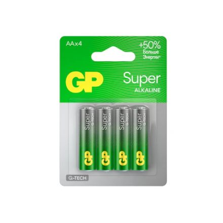 Батарейки КОМПЛЕКТ 4 шт., GP Super G-Tech, AA (LR6, 15А), алкалиновые, пальчиковые, блистер, 15A-2CR4