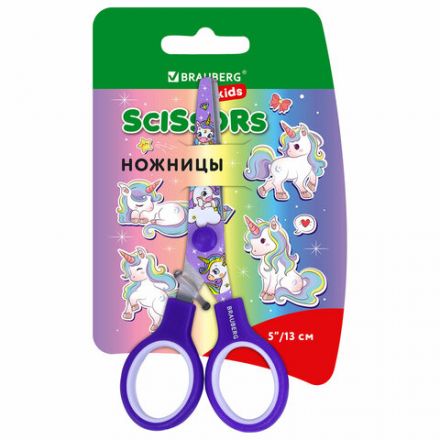 Ножницы 130 мм сиреневые, с цветной печатью "Единороги", закругленные, BRAUBERG KIDS, 238350 Ножницы 130 мм сиреневые, с цветной печатью "Единороги", закругленные, BRAUBERG KIDS, 238350