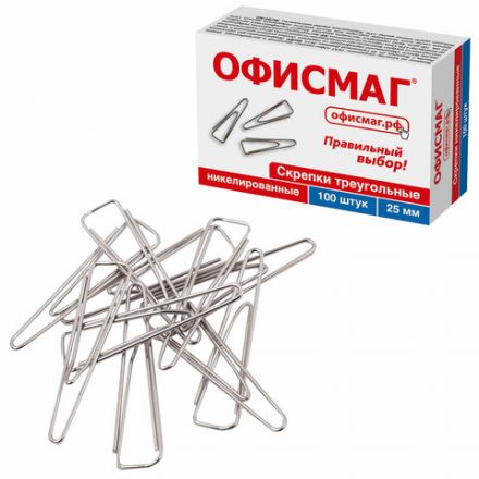 Скрепки ОФИСМАГ, 25 мм, никелированные, треугольные, 100 шт., в картонной коробке, 270441 Скрепки ОФИСМАГ, 25 мм, никелированные, треугольные, 100 шт., в картонной коробке, 270441