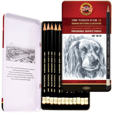 Карандаши чернографитные KOH-I-NOOR "Toison D'or", НАБОР 12 шт., 8B-2H, металлическая коробка, 1912012001PL, 1912012001PLRU Карандаши чернографитные KOH-I-NOOR "Toison D'or", НАБОР 12 шт., 8B-2H, металлическая коробка, 1912012001PL, 1912012001PLRU