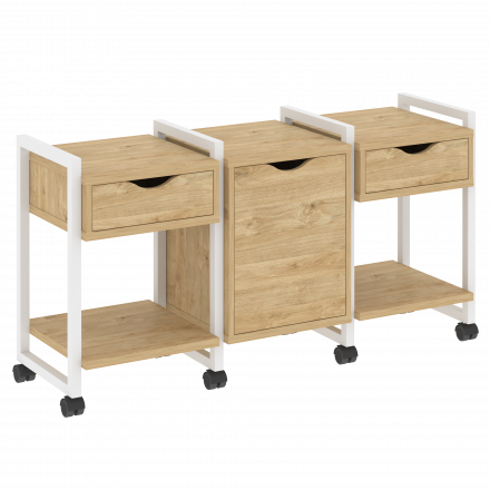 Loft Тумба на колесных опорах наборная. Вариант №6 VR.L-TN-6.K Тиквуд светлый/Белый металл 1440*460*767