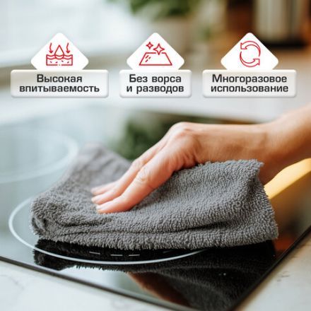 Салфетки из МИКРОФИБРЫ 30х30 см, GRAY & BLACK, big pack, КОМПЛЕКТ 10 штук, 180 г/м2, LAIMA HOME, 700610