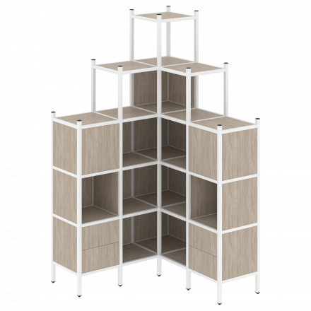 Loft Угловой внутренний стеллаж наборный VR.L-45 Дуб аттик/Белый металл 1278*1278*2280 Loft Угловой внутренний стеллаж наборный VR.L-45 Дуб аттик/Белый металл 1278*1278*2280