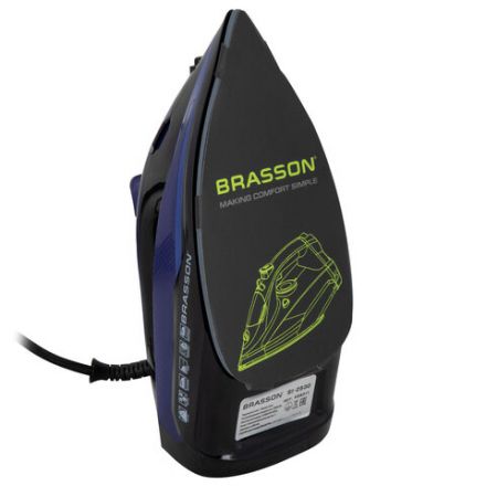 Утюг паровой BRASSON (БРАССОН) SI-2530, 3000 Вт, керамика, автоотключение, антикапля, ШНУР 2,8 м, самоочистка, черный/синий, 458311