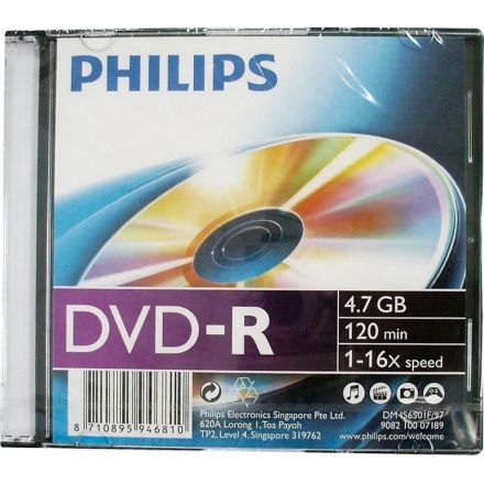 Носители информации DVD-R Philips (DM4S6S01F/97)4.7 Gb, 16x, Slim Case 1шт