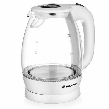 Чайник BRAYER BR1013WH, 1,8 л, 2200 Вт, закрытый нагревательный элемент, стекло, белый Чайник BRAYER BR1013WH, 1,8 л, 2200 Вт, закрытый нагревательный элемент, стекло, белый