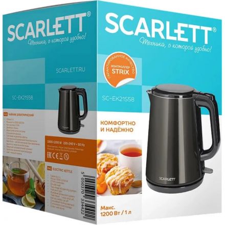 Чайник Scarlett SC-EK21S58 1 л 1200 Вт,двойные стенки,сталь платина Чайник Scarlett SC-EK21S58 1 л 1200 Вт,двойные стенки,сталь платина