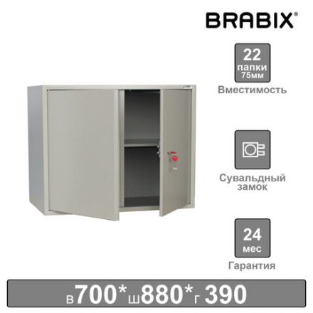 Шкаф металлический для документов (антресоль) BRABIX "KBS-09", 700х880х390 мм, 30 кг, сварной, 291158 Шкаф металлический для документов (антресоль) BRABIX "KBS-09", 700х880х390 мм, 30 кг, сварной, 291158